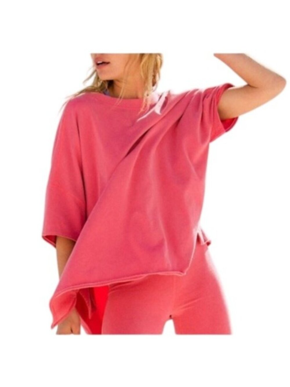Free People Movement Hot Shot Reversible Tee Short Sleeve Sz M Pink Oversized